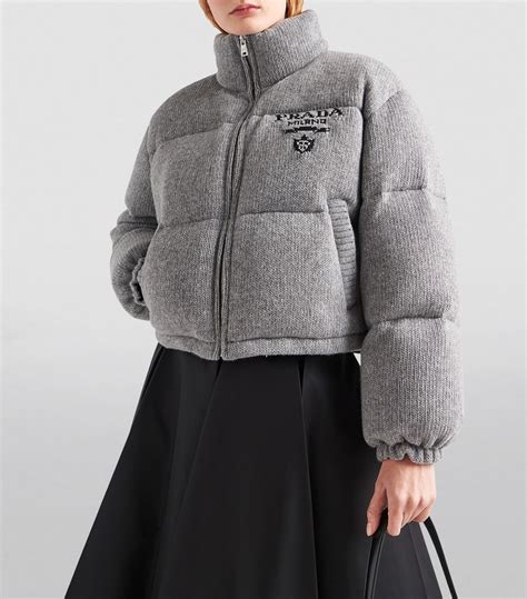 women prada puffer jacket|Prada cropped cashmere down jacket.